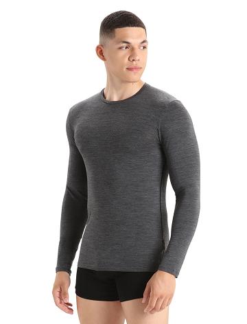 Icebreaker Merino Anatomica Long Sleeve Crewe T-Shirt Férfi Fehérnemű Fekete Szürke | HU 1291NWYB